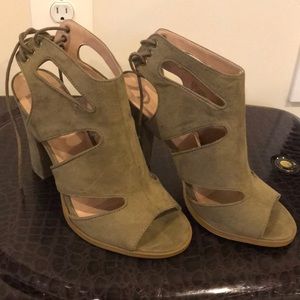 Olive color open sandals w/ heels. Worn once!